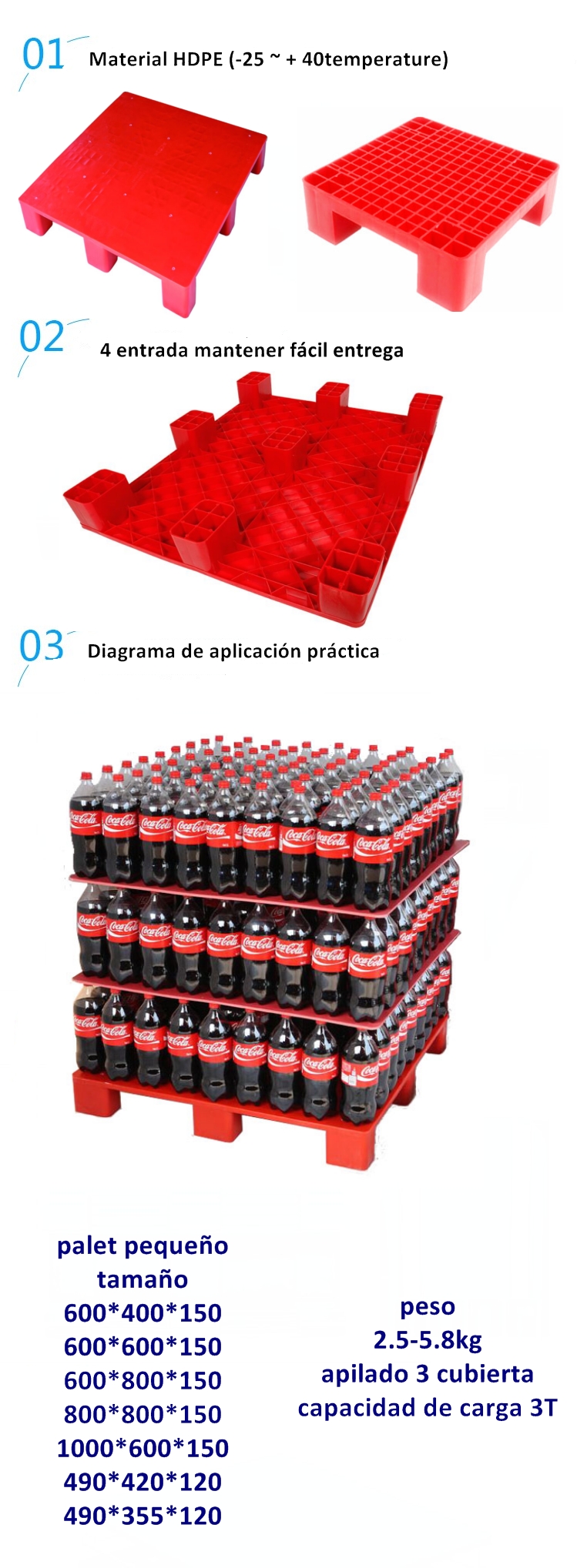 New single faced 9 feet plastic pallets for warehouse
