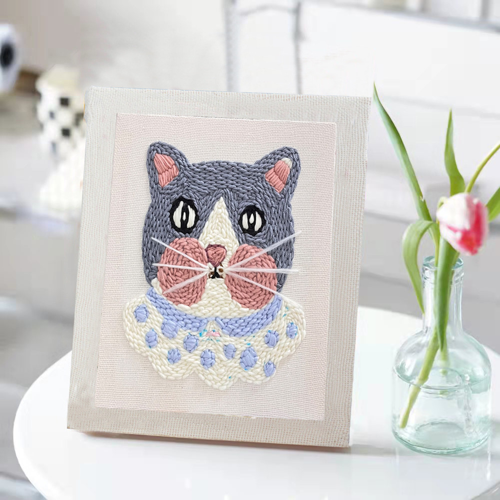 Kitten Poke Embroidery Starter Set Needle Tool Threading Machine Fabric