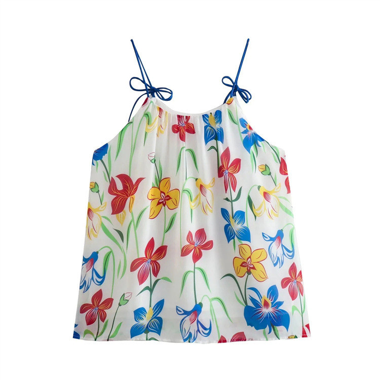 Customized Cute Sleeveless Tops Flower Printing Condole Belt
