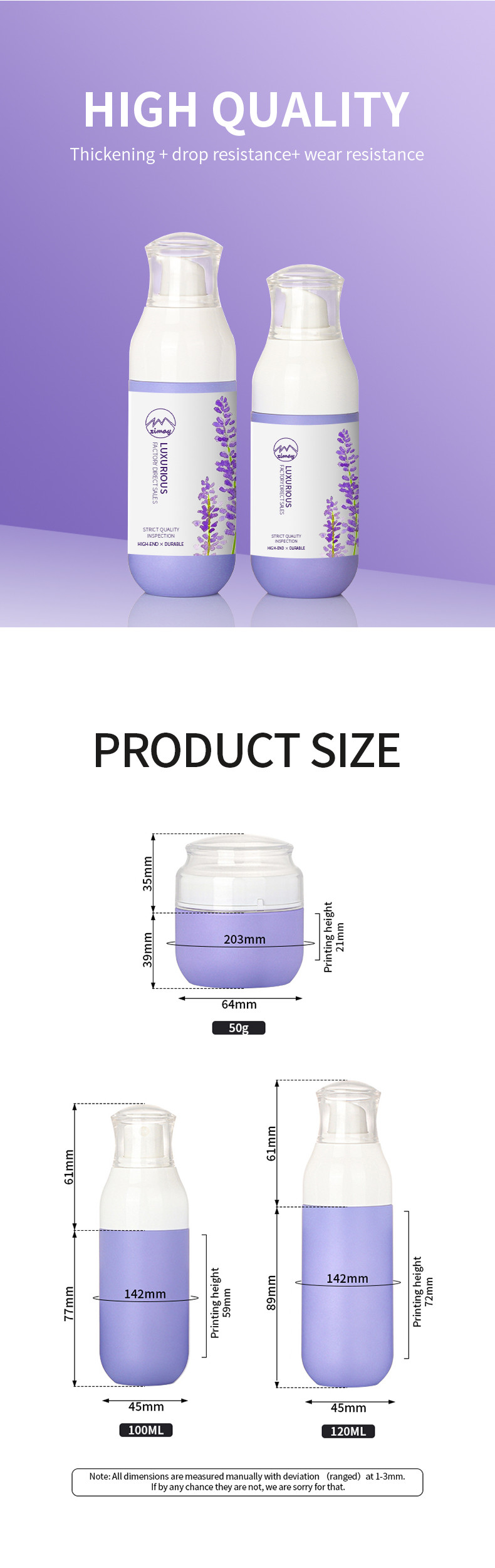 Violet 4 Oz PET Matte Plastic Serum Lotion Fine Mist Spray Bottle 2 Oz Face Cream Cosmetic Jar Set
