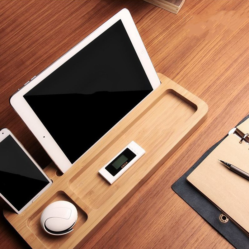 Natural Portable Bamboo Laptop Desk Phone Holder Stand Docking Station