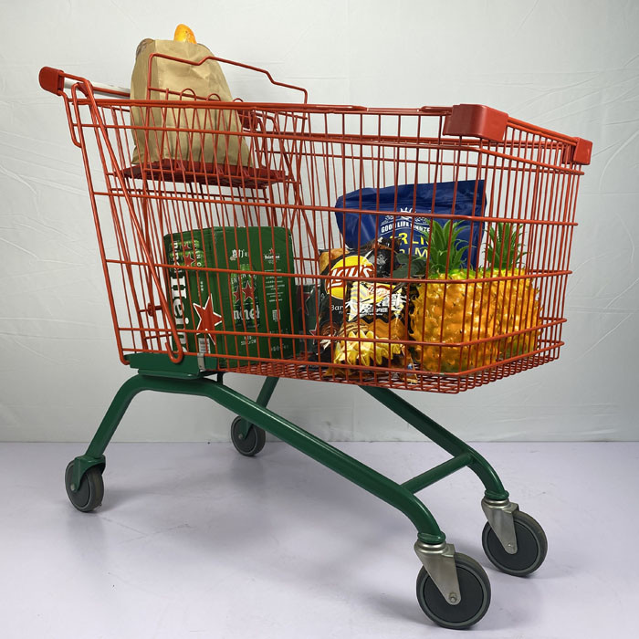 210L Customized Metal Supermarket Shopping Trolley European Type Red And Green Color
