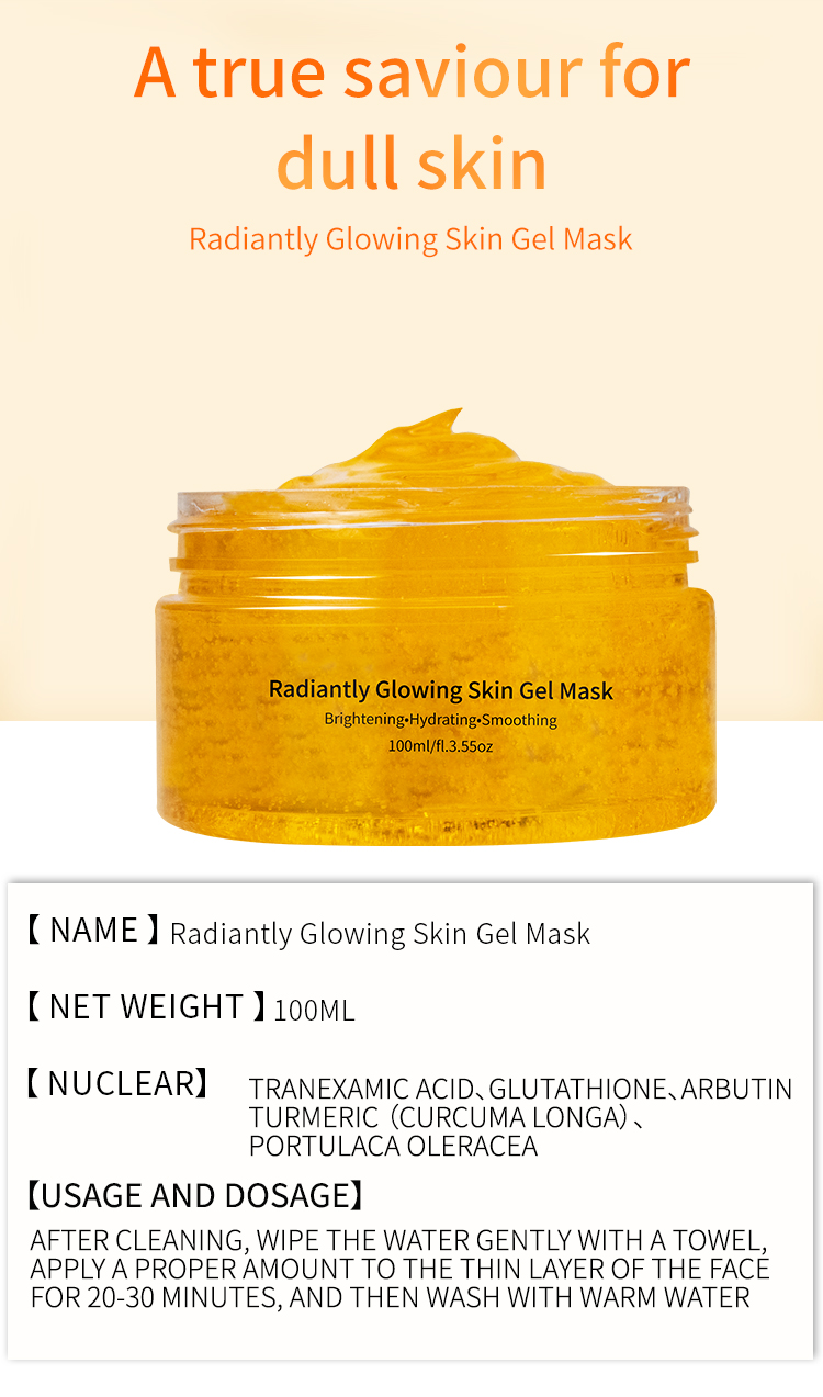 100ml Radiantly Turmeric Glowing Skin Gel Mask With Tranexamic Acid Glutathione