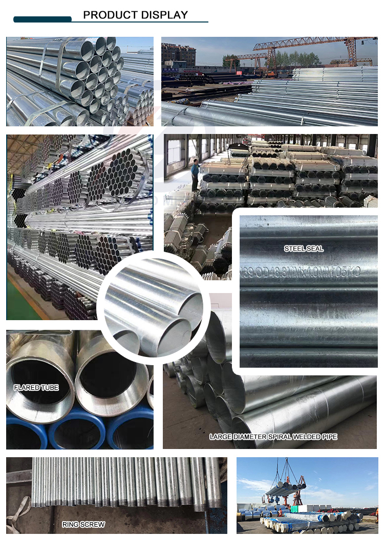 40/60/80 Thickness Zinc Galvanized Steel Pipe for Greenhouse Construction ROUND Section Shape 6/12 Meters Standard Length