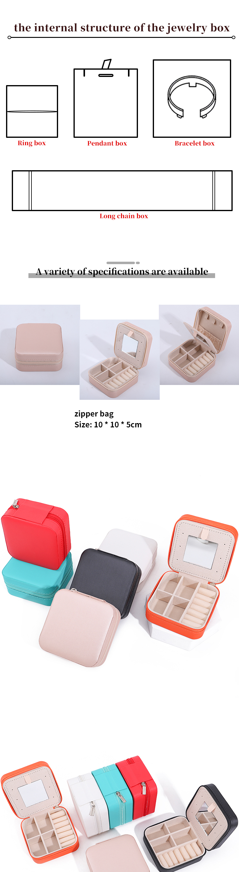 Custom Logo Travel Portable Square Storage Jewelry Box with Mirror in PU Leather