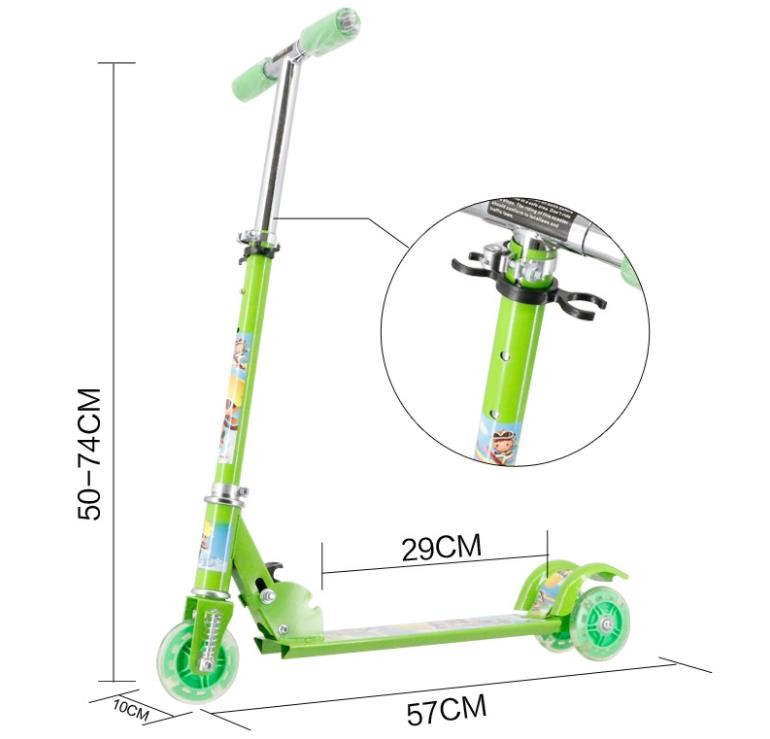 Kids Three Wheels Skate Kick Scooter With Flashing PU Wheels For Age 6-12