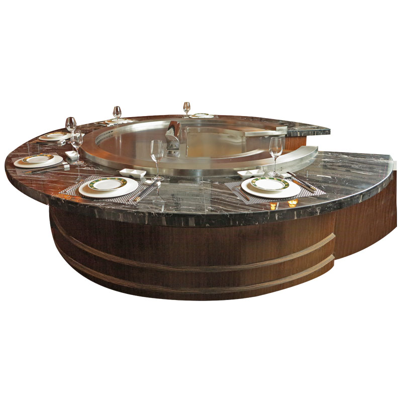 Indoor Smokeless Circle Teppanyaki Grill Table Electromagnetic Heating 10 Seats