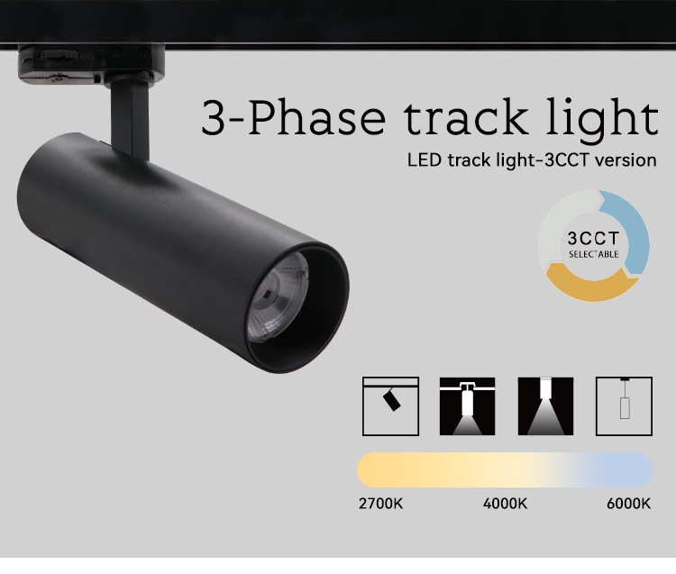 2700K 4000K 6000K Dimmable LED Track Lighting 3CCT Black Single Spotlight