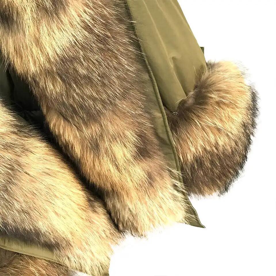 High Quality Thick Warm Raccoon Fur Parka Jackets Fashion Winter Down Padded Real Fur Lining Puffer Coat for Womens