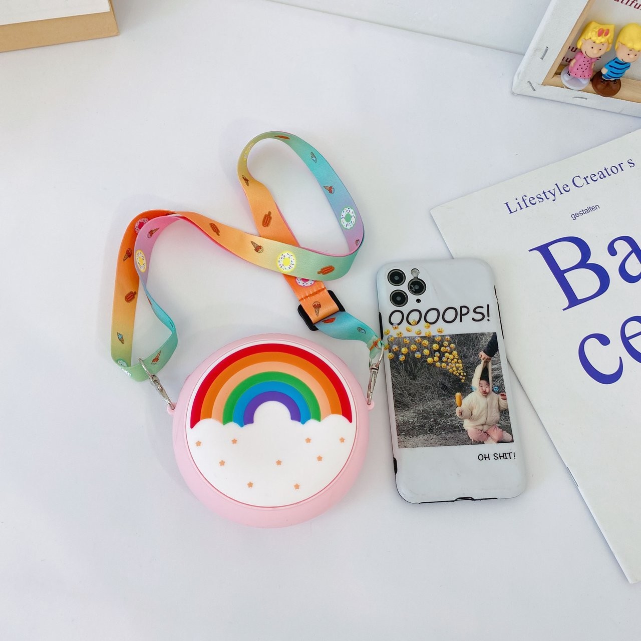 Silicone Key Coin Purse Cute Rainbow Butterfly Tray Change Bag Makeup Bag Wallet Pouch Case With Zipper Lanyard HandBag