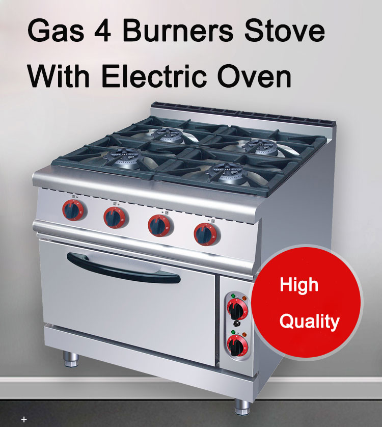 Gas 4 Burners Stove With Electric Oven for Easy Operation in Commercial Cooking Needs