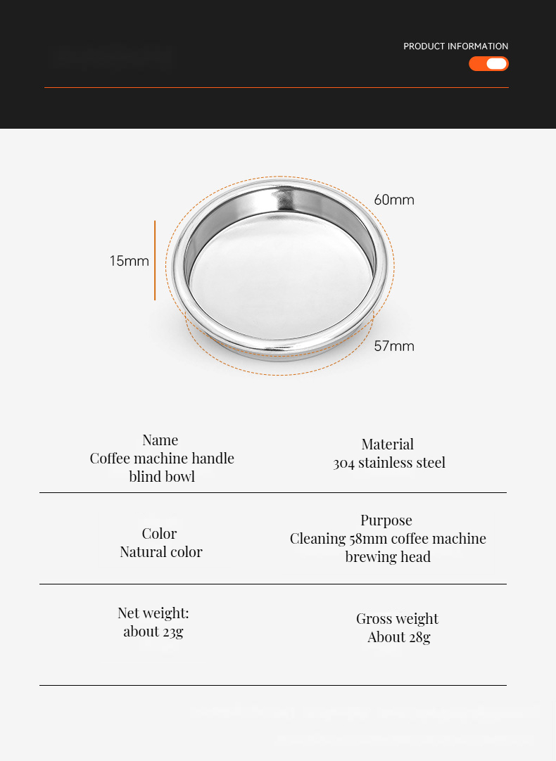 Foam Milk Function Stainless Steel Coffee Portafilter Blind Basket for Espresso Machines