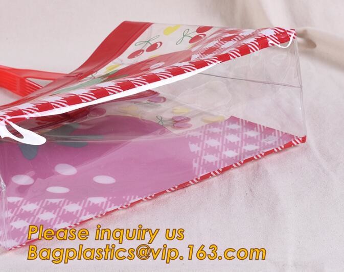 Factory Custom made Environmental PVC clear packaging toy storage handle bag,plastic tote packaging bag with handles fro
