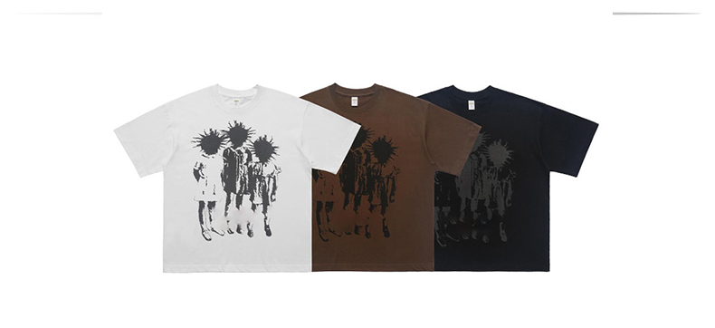 285g Heavy Cotton Short Sleeve Men's T-Shirt with American Streetwear Portrait Print