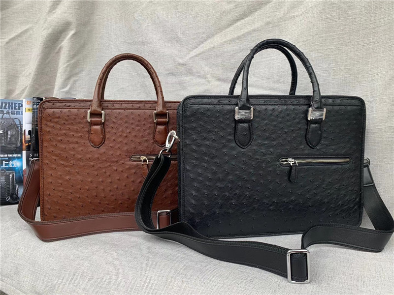 Authentic Real True Ostrich Skin Businessmen Large Laptop Briefcase Shoulder Bag Genuine Leather Top-handle Male Handbag