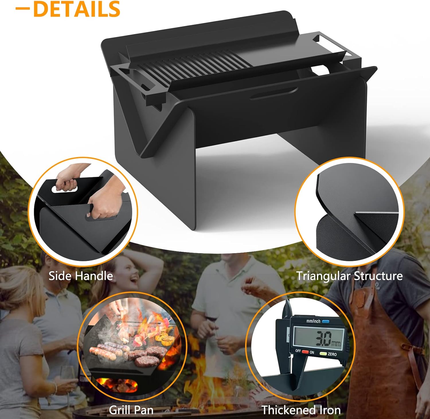 18 inch Folding Outdoor Fire Pit Black Power Coating Wood Burning Stove for BBQ Camping