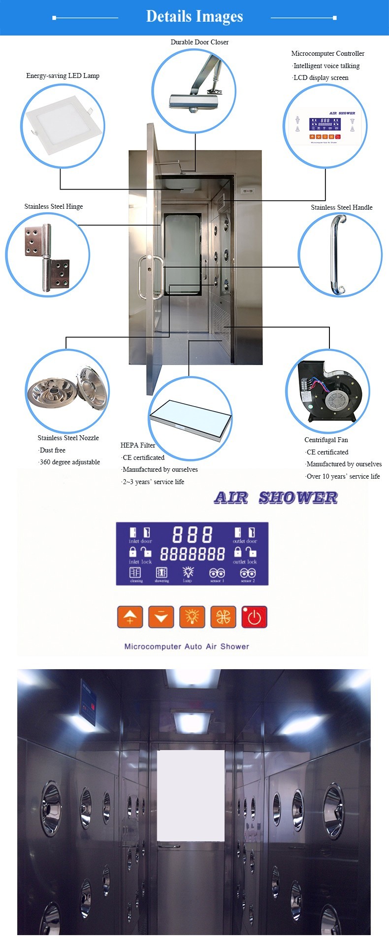 Customized Automatic Door Stainless Steel Cargo Air Shower With HEPA Filtration