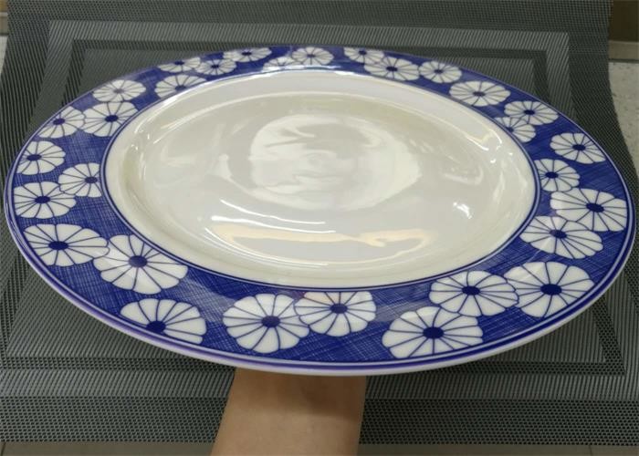 Dia. 27cm White Porcelain Plates Ceramic Round Plate Decorative Pattern Wide Rim