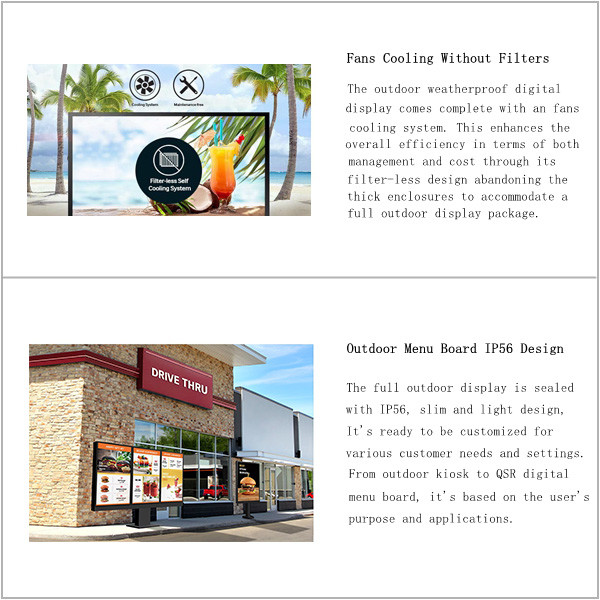 49inch Digital Drive Thru Menu Boards For Restaurants 3000nits Spliced 3 Screens Outdoor