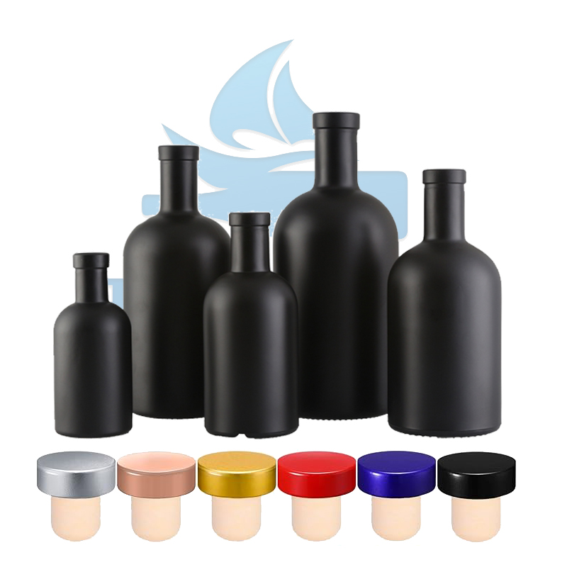 Custom Black Matte Glass Olive Oil Bottle with Lid 500ml 750ml 1L Durable and Stylish