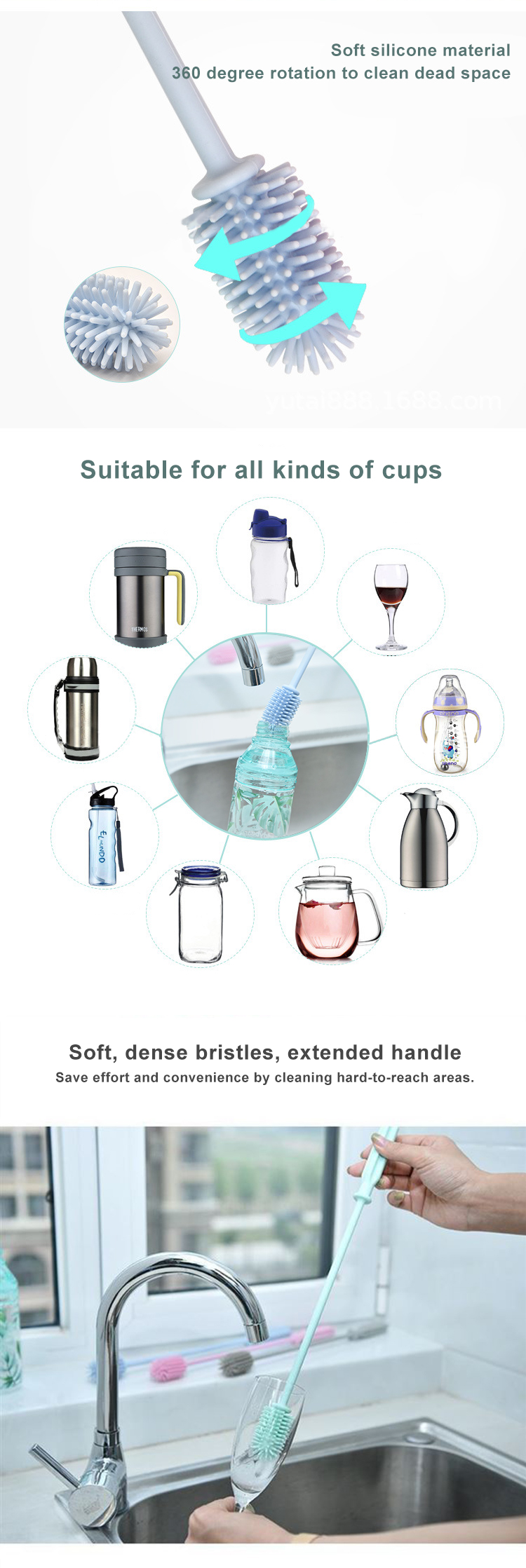 Bpa Free Multipurpose Silicone Dish Brush With Handle