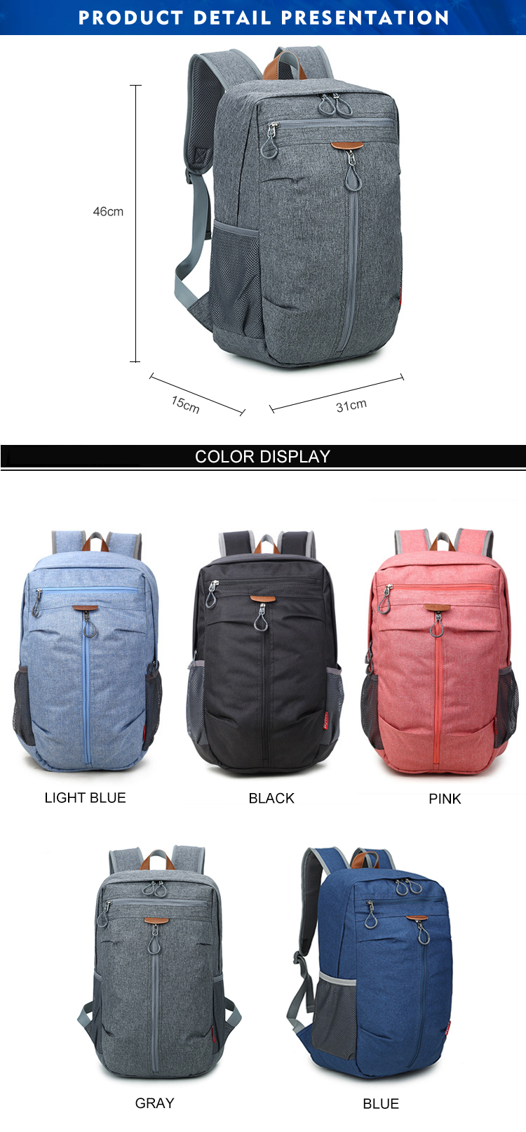 Travel Oxford Modern Mens Backpack 17 Inch Laptop Backpack 31*15*46cm