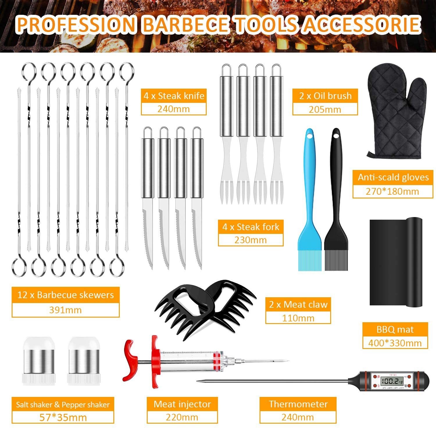 45Pcs Stainless Steel BBQ Grill Supplies
