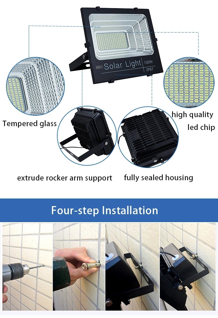 300 Watt IP65 Solar Powered Led Flood Light Outdoor Die-Cast Aluminum Housing