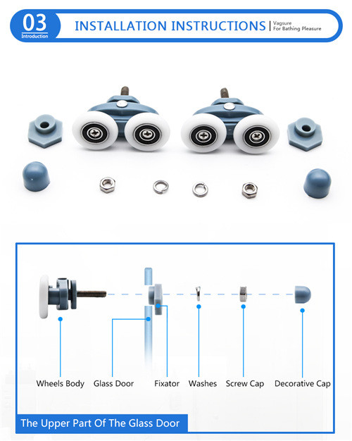 Double Plastic Rollers Sliding Glass Shower Door Hardware For 4-6MM Thickness Glass