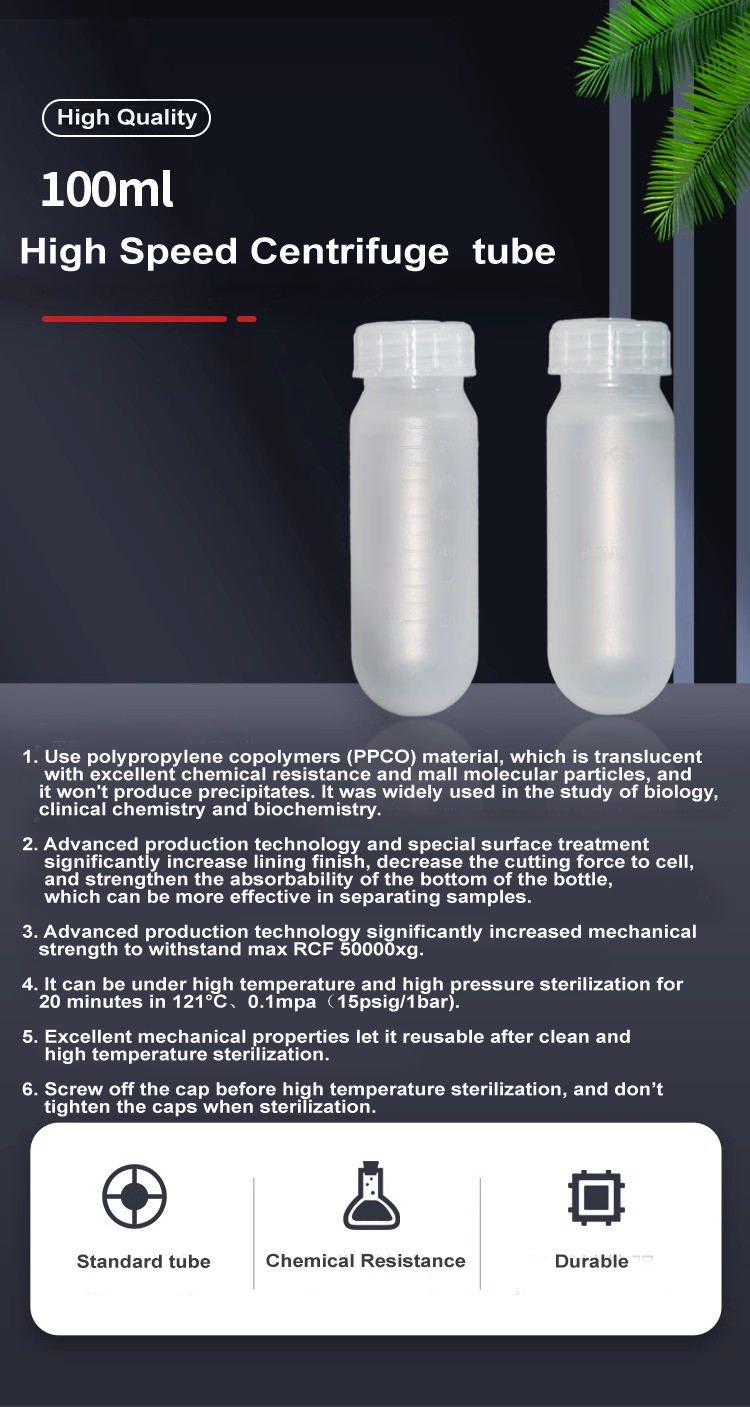 100ml PP Centrifuge Tube for High Speed Centrifugation and Consistent Separation