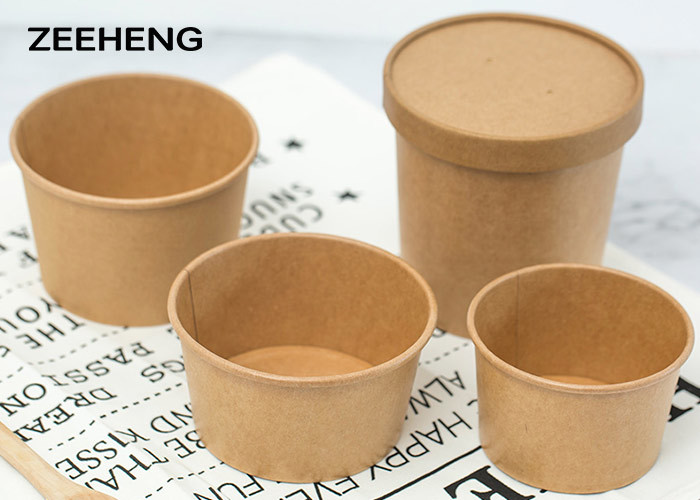 12oz 400ml Single Pe Coating Kraft Paper Salad Bowl With Lid , Eco Friendly