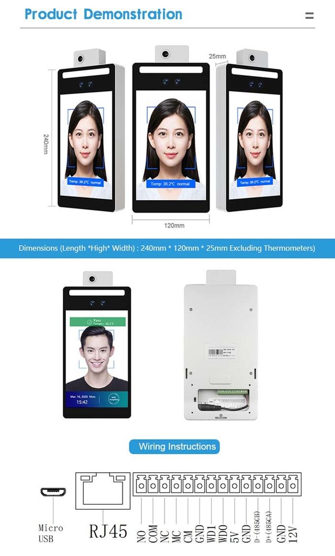 RGB Infrared 1.0m AI Face Recognition Temperature Measurement Terminal