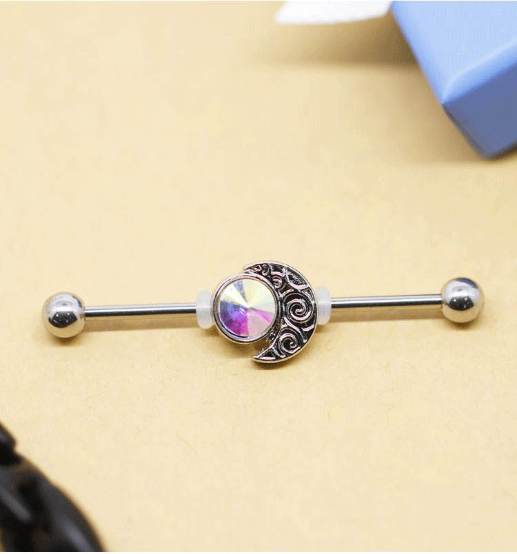 AB Crystal Gem Real Industrial Piercing Jewelry Externally Threaded 14G 38mm
