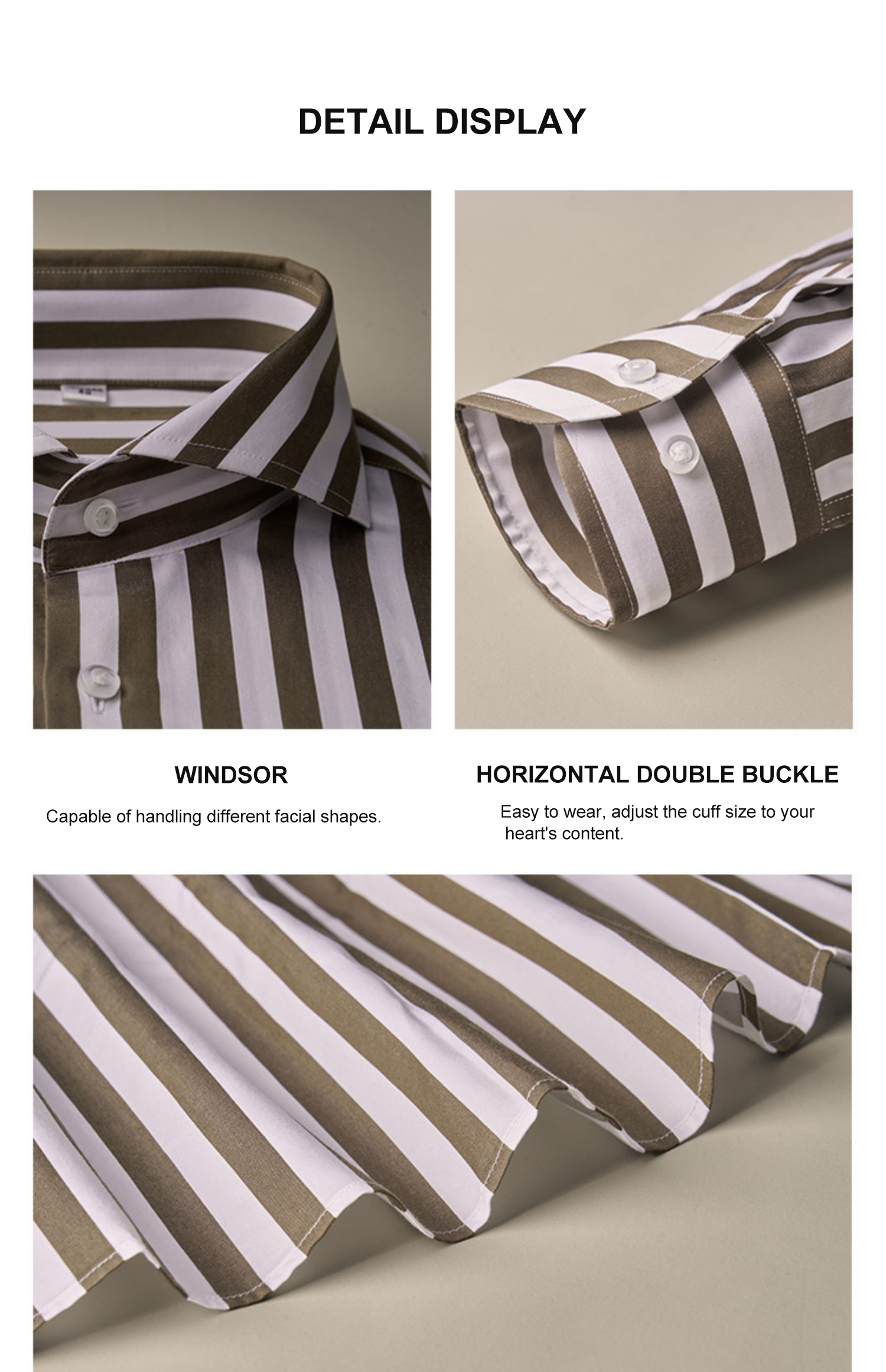 Men's Business Formal Brown Striped Long-Sleeved Shirt with Single Breasted Closure