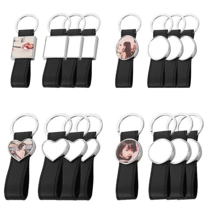 Custom Blank Sublimation Metal Keychain With Leather Strap For Sublimation Heat Transfer Printing