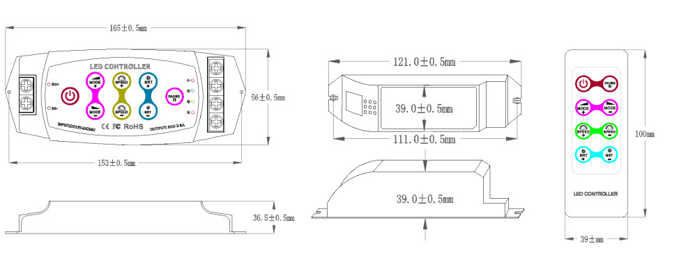 Portable LED Pool Light Controller , 12V / 24V RGB Light Strip Controller