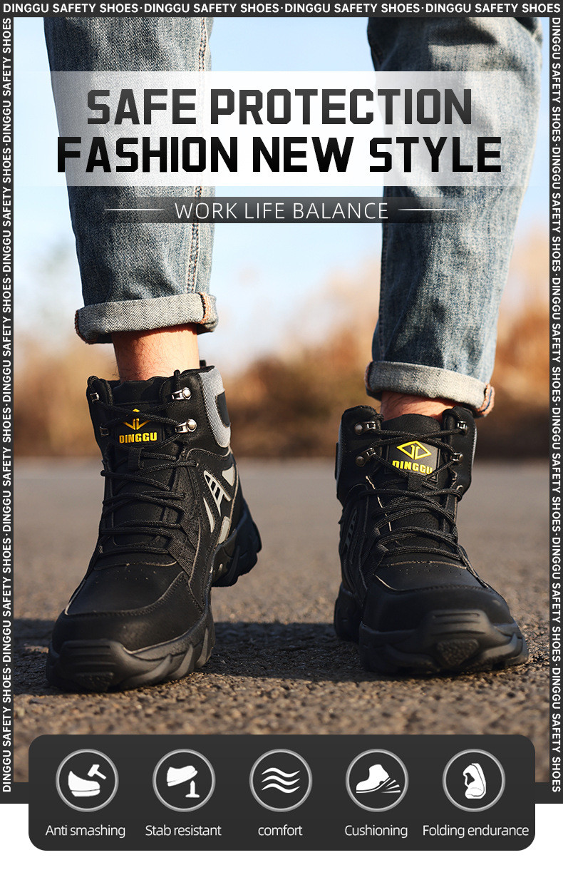 Microfiber Leather Flying Knit Safety Boots Kevlar Midsole Steel Toe Safety Shoes Rubber Work Shoes
