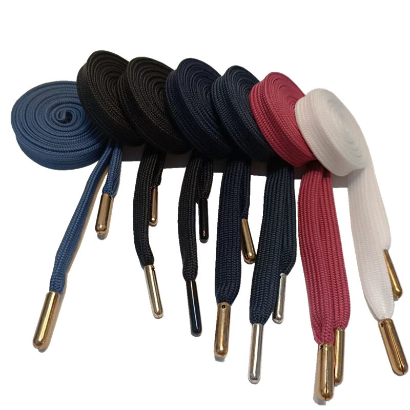 Black Red Polyester Cord Shoe Laces With Metal Tips Custom Made