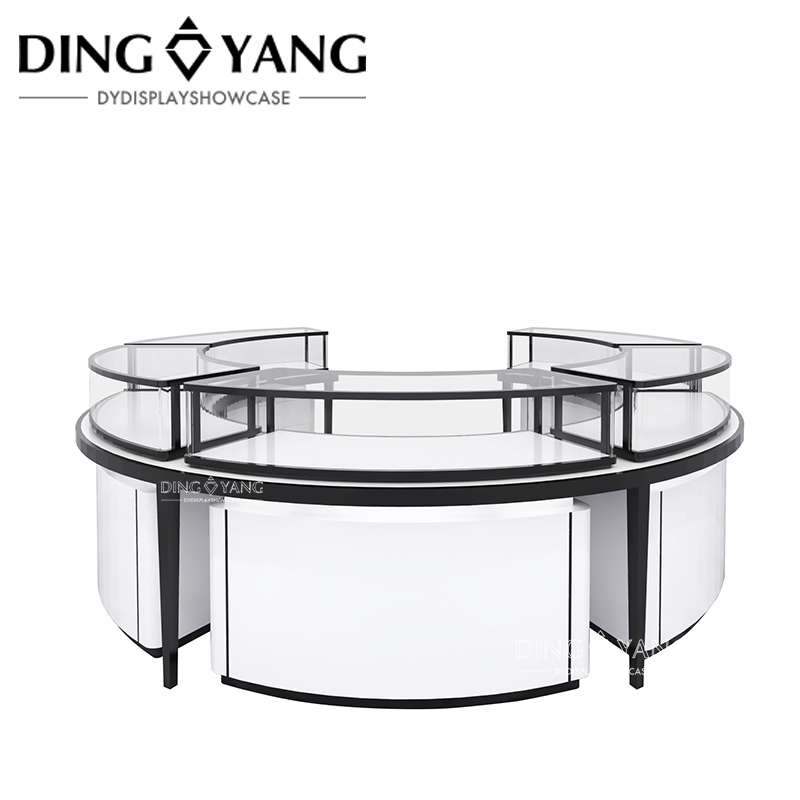 High End Lockable Jewelry Showcase Display Customize Factory Round Black And White Center Island Showcases