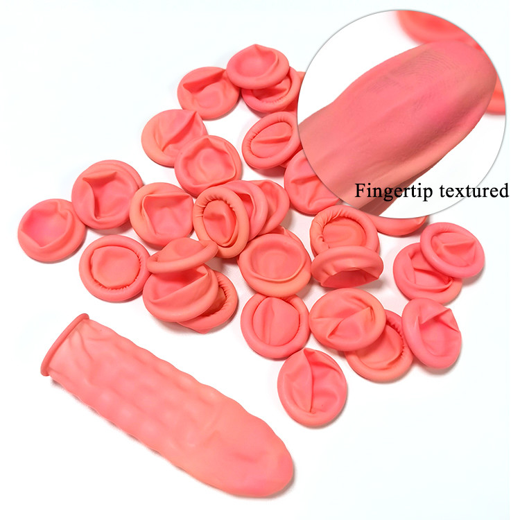 Pink Chlorination Latex Disposable Finger Cots Textured Matte Non Slip