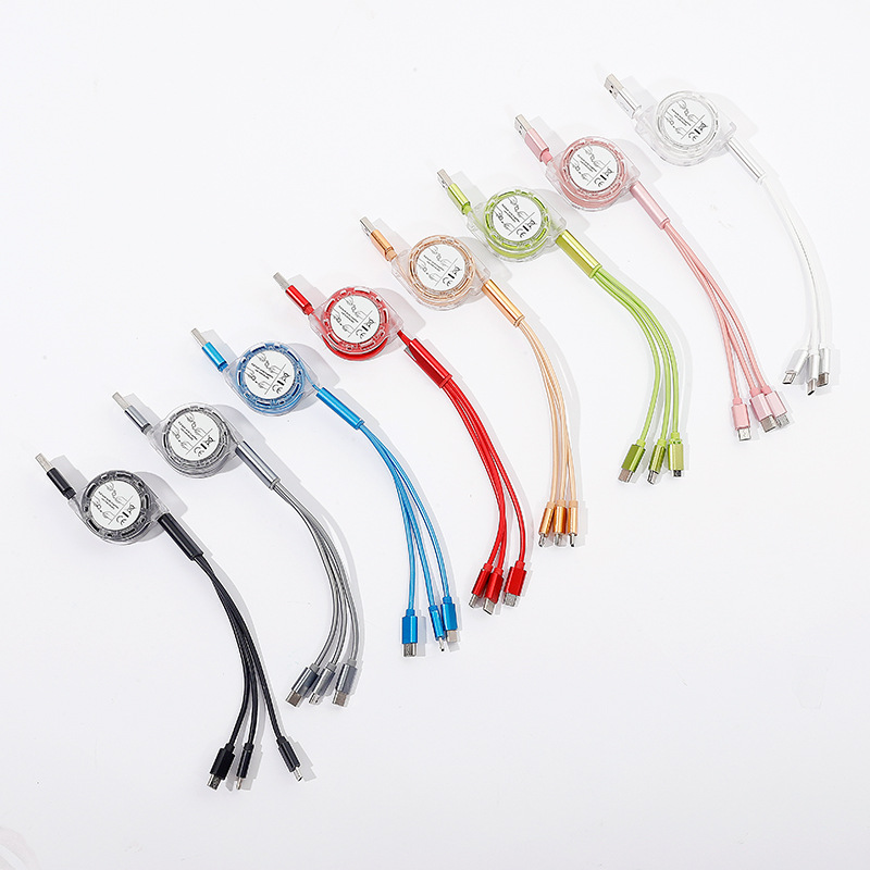 3A Fast Charging Type-C USB Cable For iPhone Charger Data Cables 3 in 1 Retractable