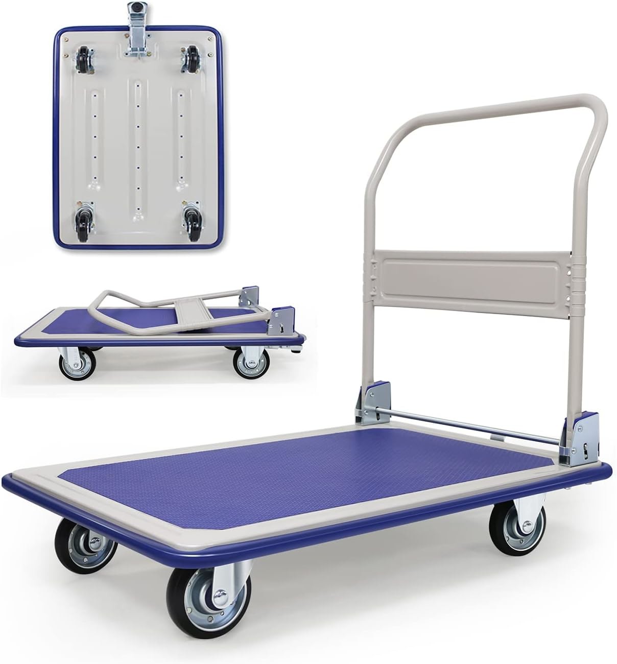 Folding Steel Trolley Platform Handtruck Brake Heavy Industrial Flatbed Truck Logistics Warehouse Handling