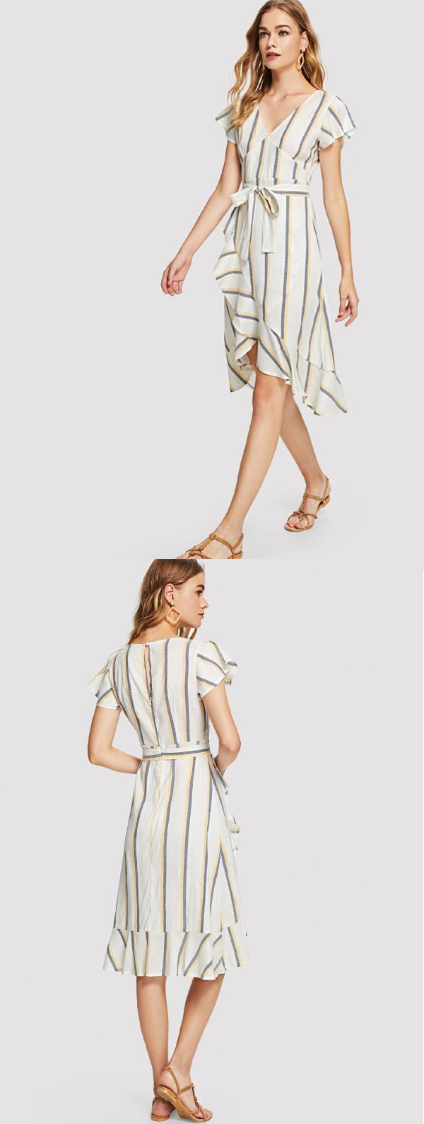 lady fashion and casual striped dress