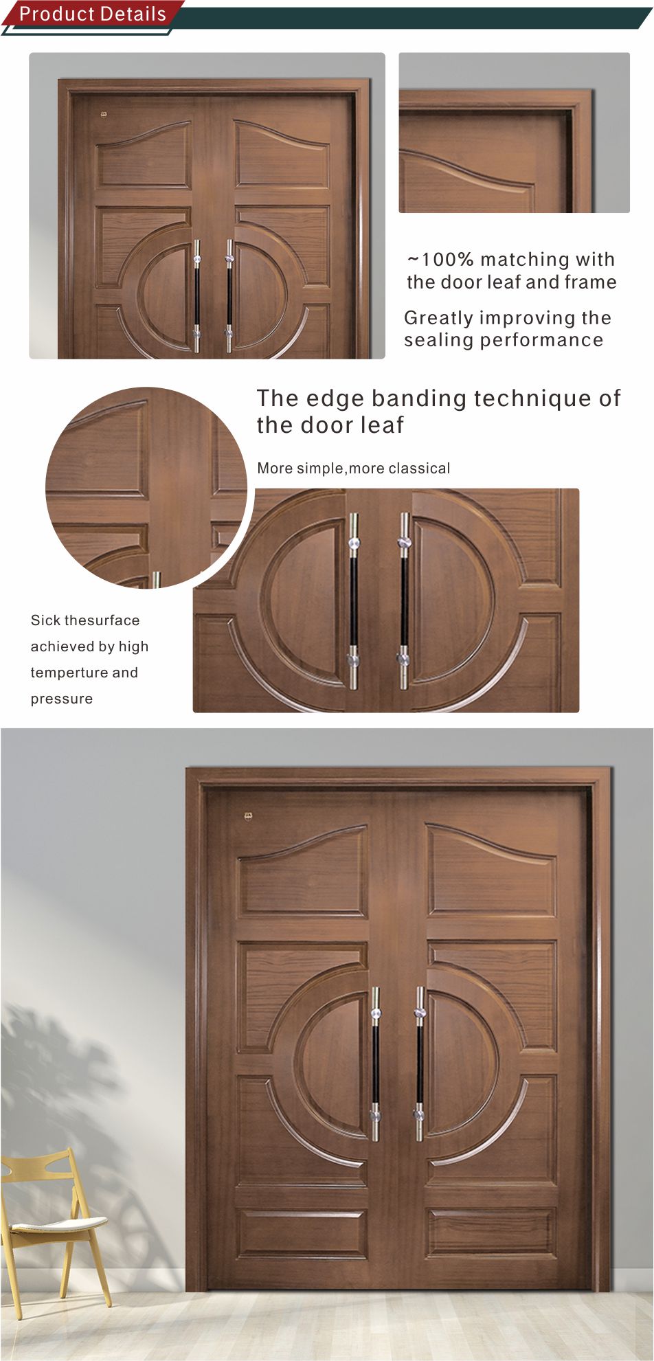 ISO9001 HDF Modern Wooden Entrance Doors 160cm Solid Core Entry Door