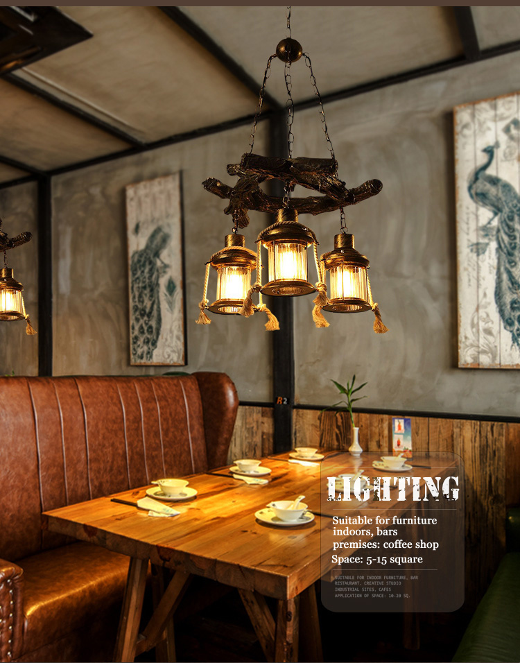American Chandelier Loft Retro Industrial Cafe Bar Restaurant Bar Lighting Clothing Store Wooden chandelier(WH-VP-230)