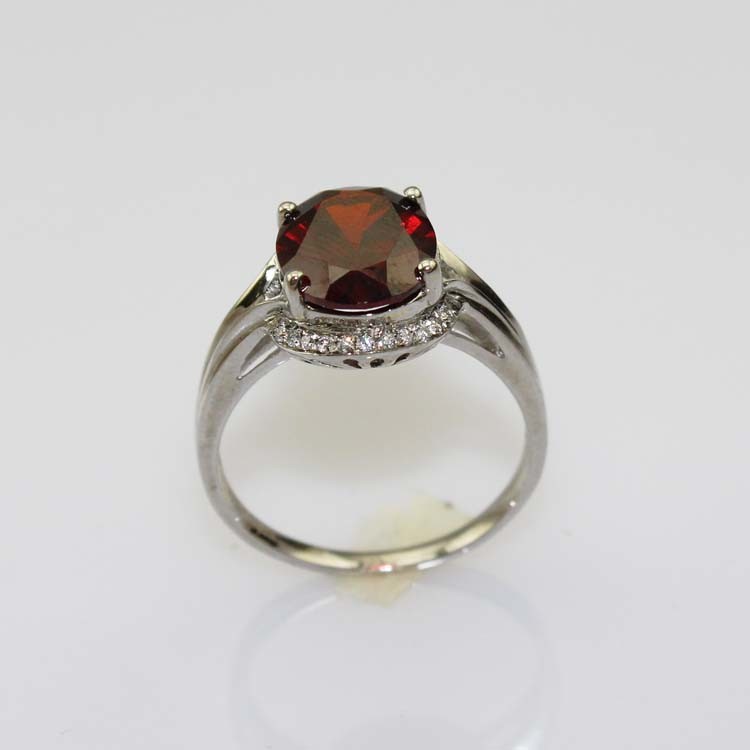 White Gold Plated 925 Silver Ring with 9mmx11mm Pink Cubic Zircon (R161)