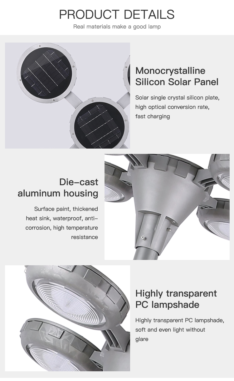 SMD3528 Solar Powered Garden Lights Lamp With Monocrystalline Silicon Panel