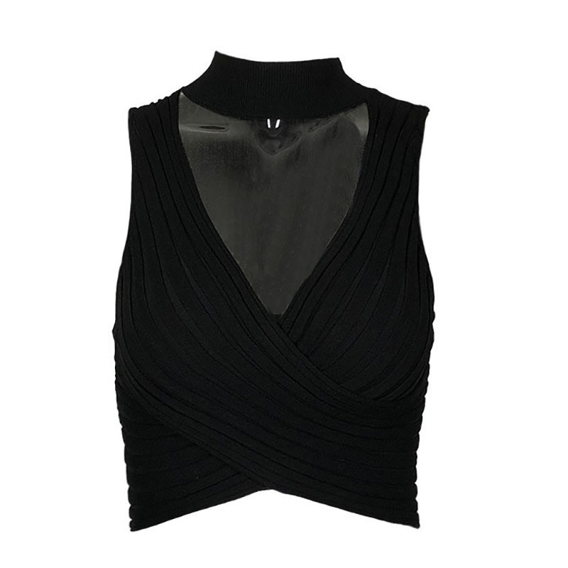 Hanging Neck Sleeveless Sexy Women's Knitted Tank Top