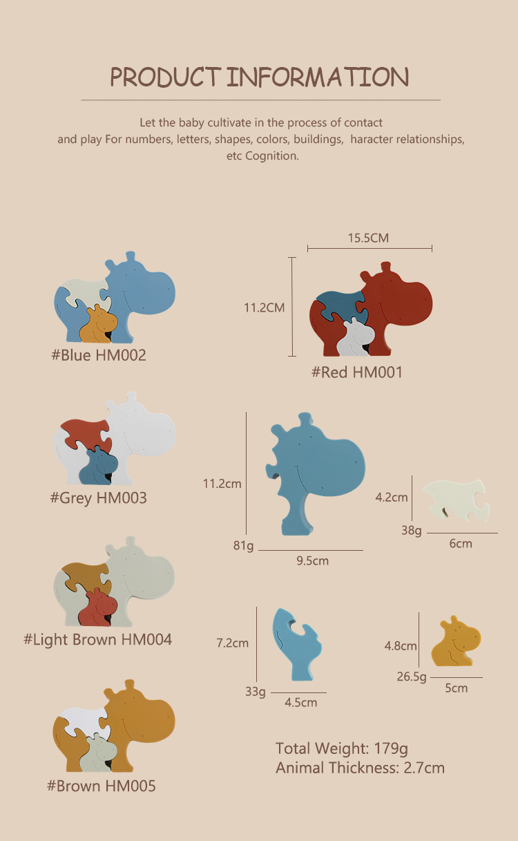 Food Grade Silicone Infant Jigsaw Puzzles BPA Free Eco Friendly Hippo Shape
