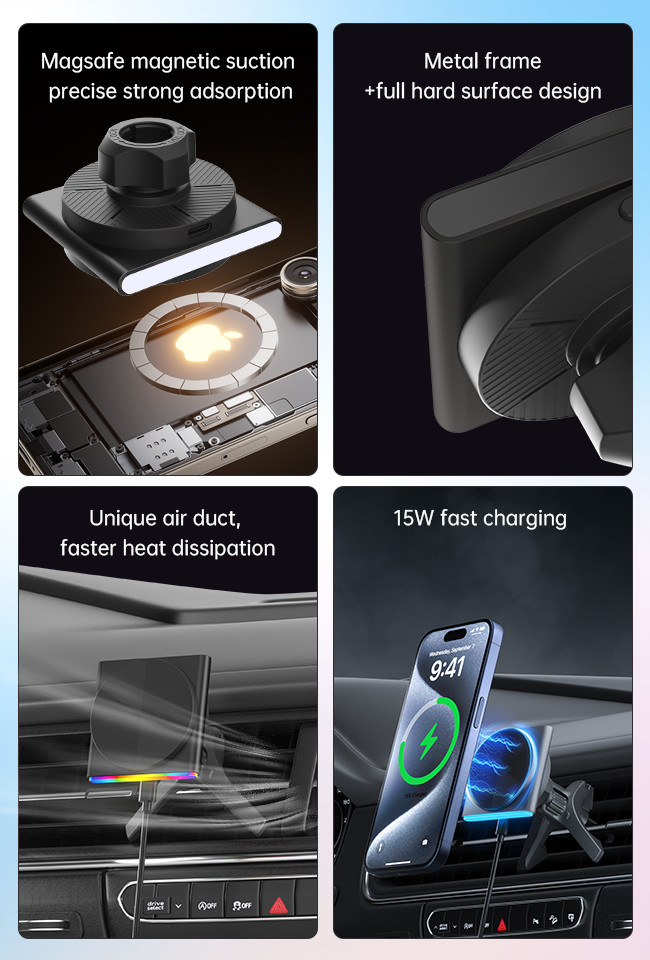 Customizable Magsafe Car Mount Super Strong Magnetic Suction Projection Ambient Light Black Technology Sound Pickup